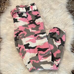 Women’s Camouflage Cargo Pants - Pink, Gray, Black and White Size Large